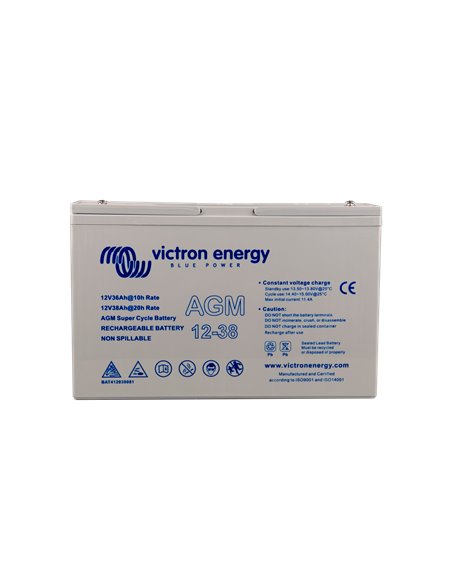 12V 38Ah AGM Super Cycle Battery (front)