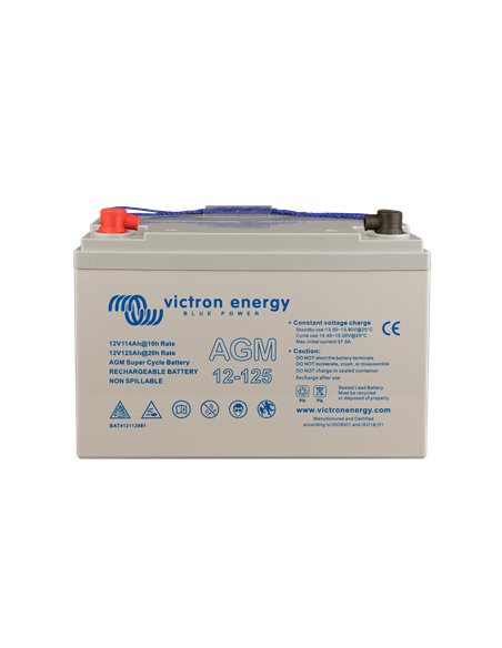 12V 125Ah AGM Super Cycle Battery (front with protectors)