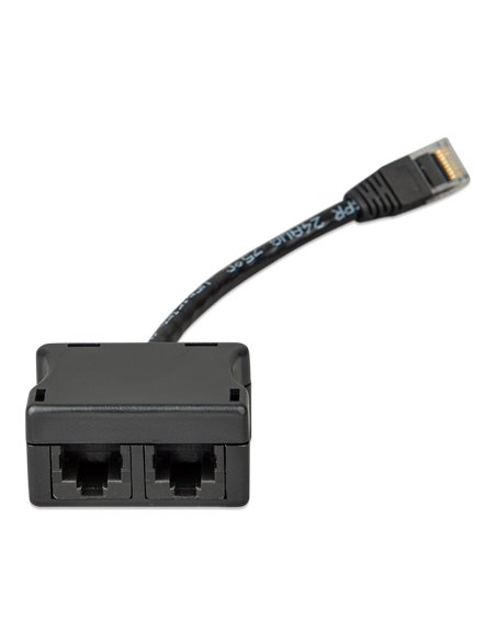 RJ45-splitter 1xRJ45 male15cm cable2xRJ45 female (front-angle)